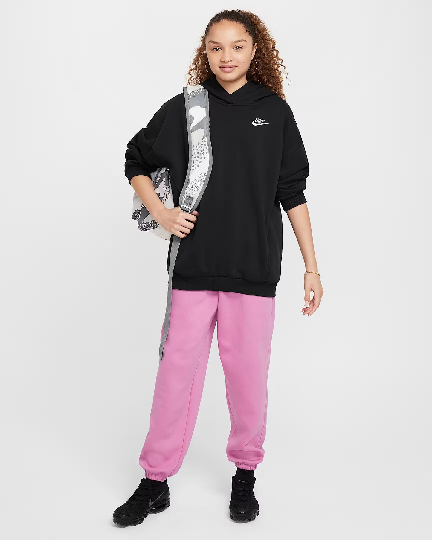 Nike Sportswear Club Fleece Big Kids' Oversized Pullover Hoodie - Black - FZ5579-010
