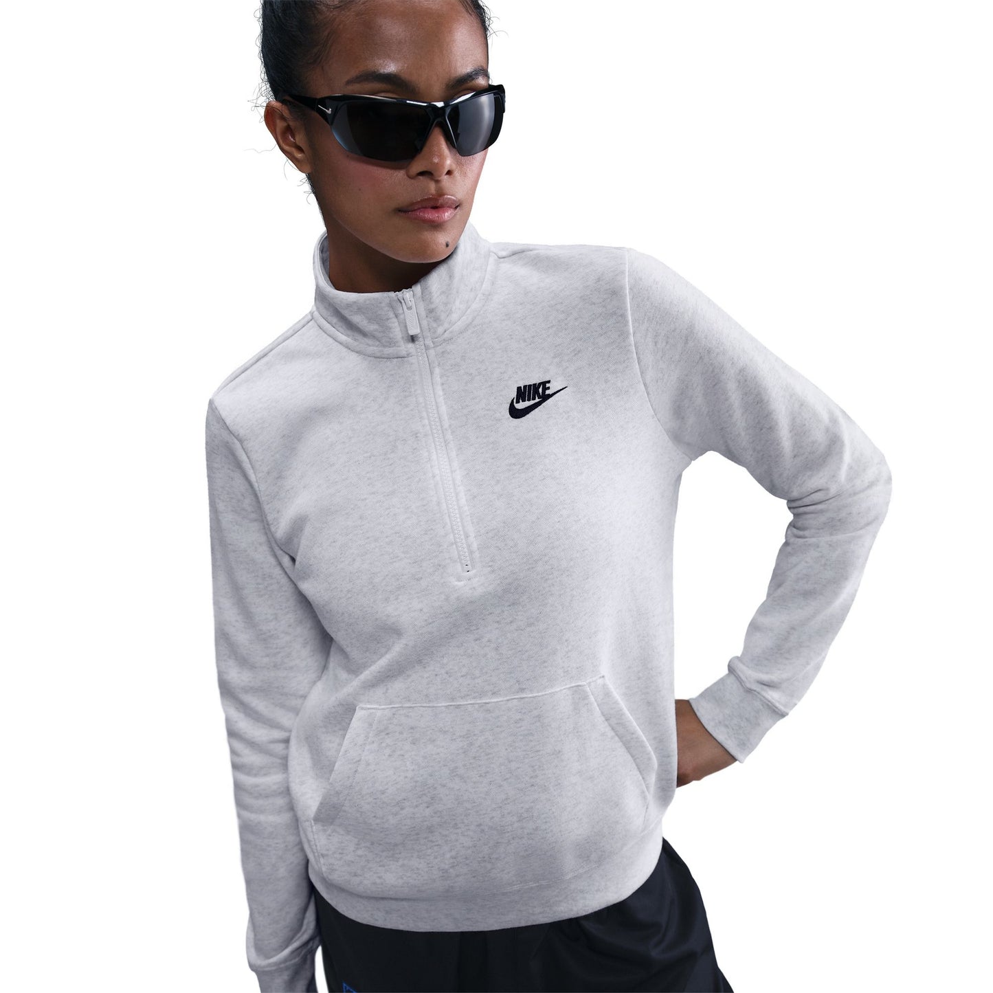 Nike Women's Sportswear Club Fleece Quater Zip - Birch Heather Black - DQ5838-051