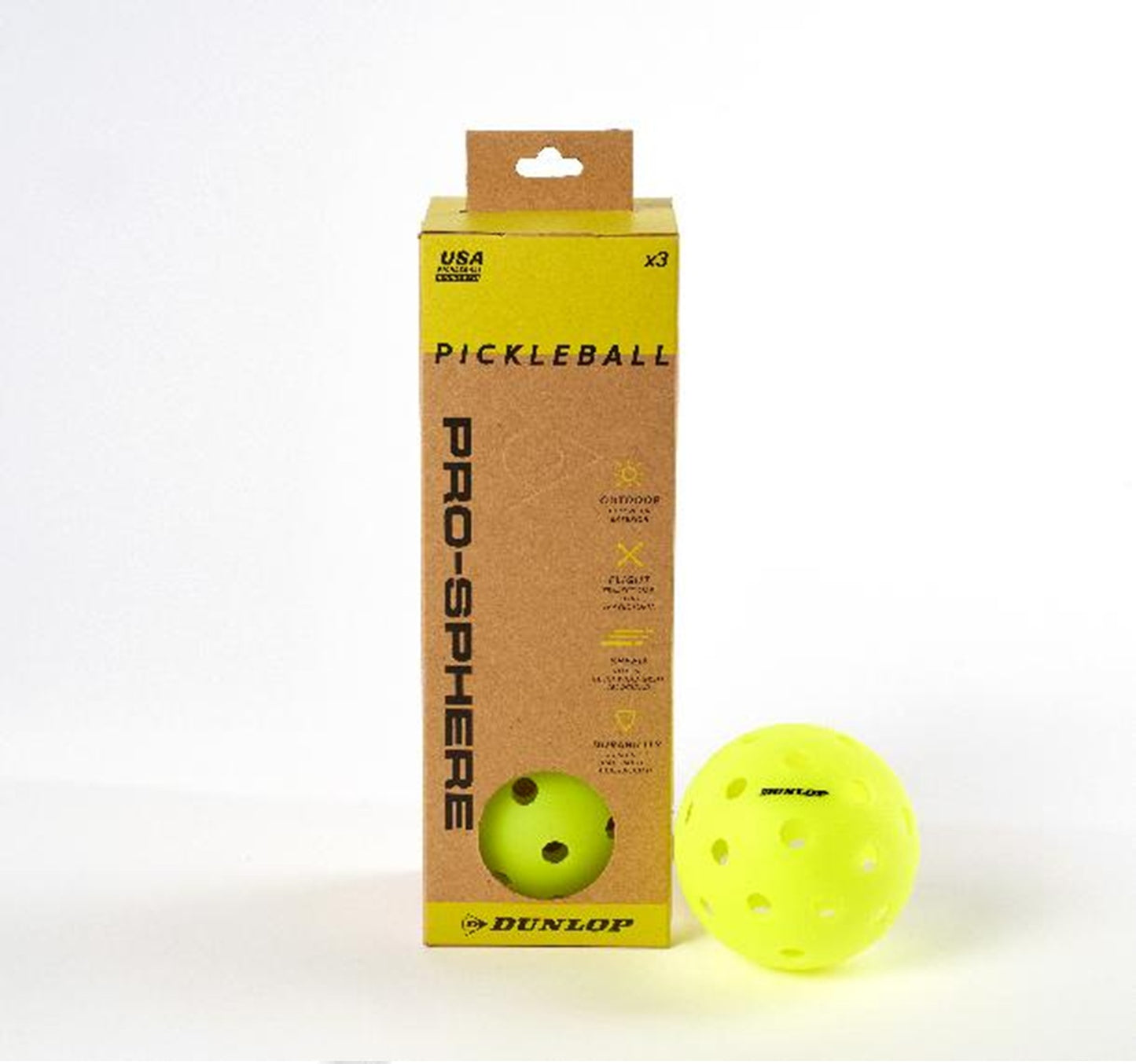 Dunlop Pro-Sphere Outdoor Pickleball Ball (Yellow) - 3 pack