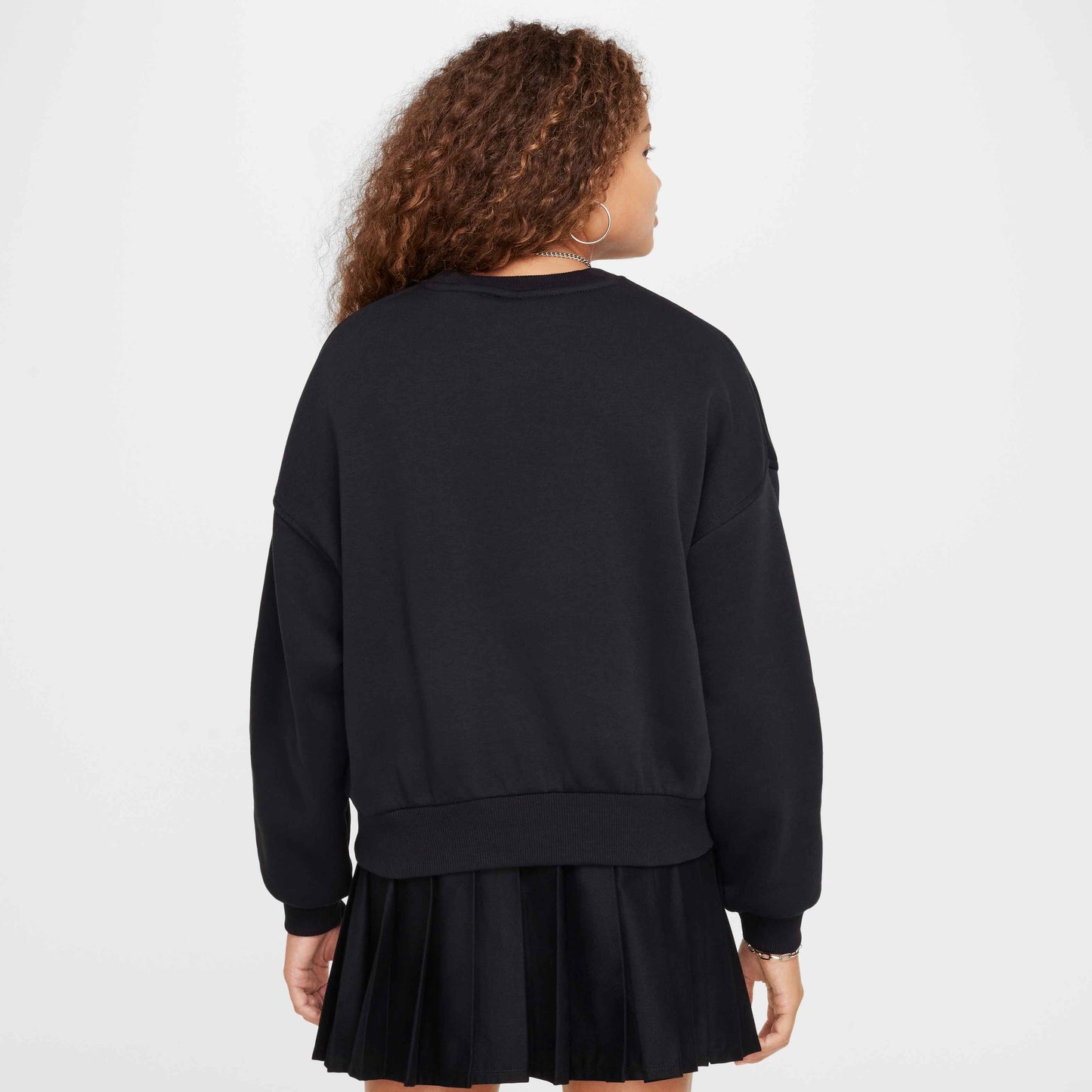 Nike Sportswear Club Fleece Girls' Boxy Crew-Neck Sweatshirt - Black - FZ9244-010