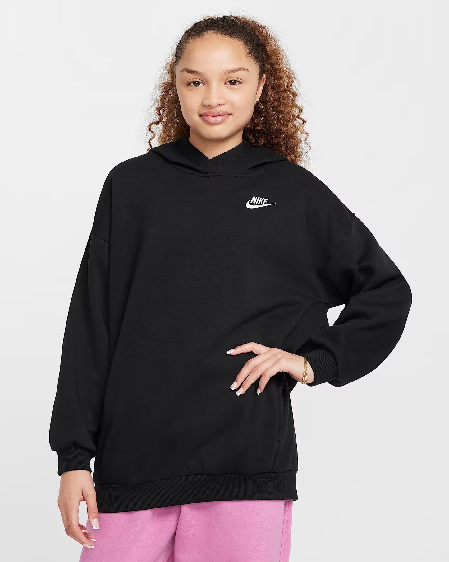 Nike Sportswear Club Fleece Big Kids' Oversized Pullover Hoodie - Black - FZ5579-010
