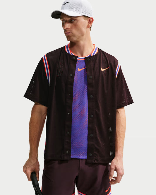 NikeCourt Men's Dri-FIT Slam Short Sleeve Button Up New York - Burgundy Ash - IM6611-647