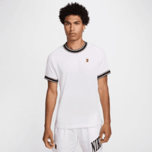 NikeCourt Heritage Men's Short-Sleeve Tennis Top - White Black - FN0318-101