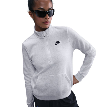 Nike Women's Sportswear Club Fleece Quater Zip - Birch Heather Black - DQ5838-051