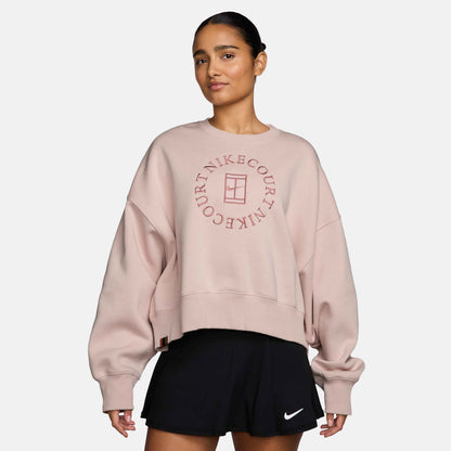 NikeCourt Heritage Phoenix Fleece Women's Over-Sized Crew-Neck Sweatshirt - Silt Red Red Stardust - HJ8988-667