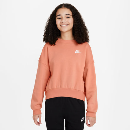 Nike Sportswear Club Fleece Girls' Boxy Crew-Neck Sweatshirt - Apricot Agate White - FZ9244-844