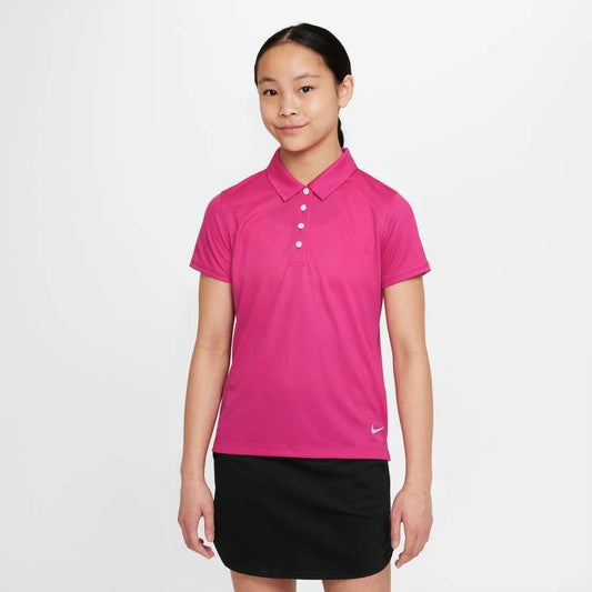 Nike Girl's Dri-FIT Victory Short Sleeve Solid Polo - Active Pink White - DN1967-621
