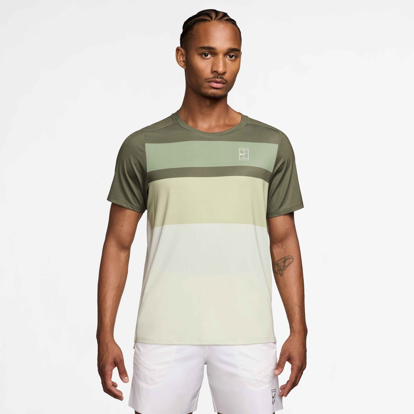 Nike Men's NikeCourt Dri-FIT Advantage Top Print - Medium Olive/White - FZ9845-222