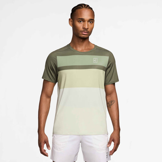 Nike Men's NikeCourt Dri-FIT Advantage Top Print - Medium Olive/White - FZ9845-222