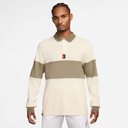 Nike Men's NikeCourt Heritage Long Sleeve Polo - Ivory - HQ1748-110