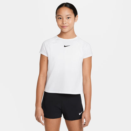 Nike Girl's NikeCourt Victory Dri-FIT Top Short Sleeve - White White Black - CV7567-101
