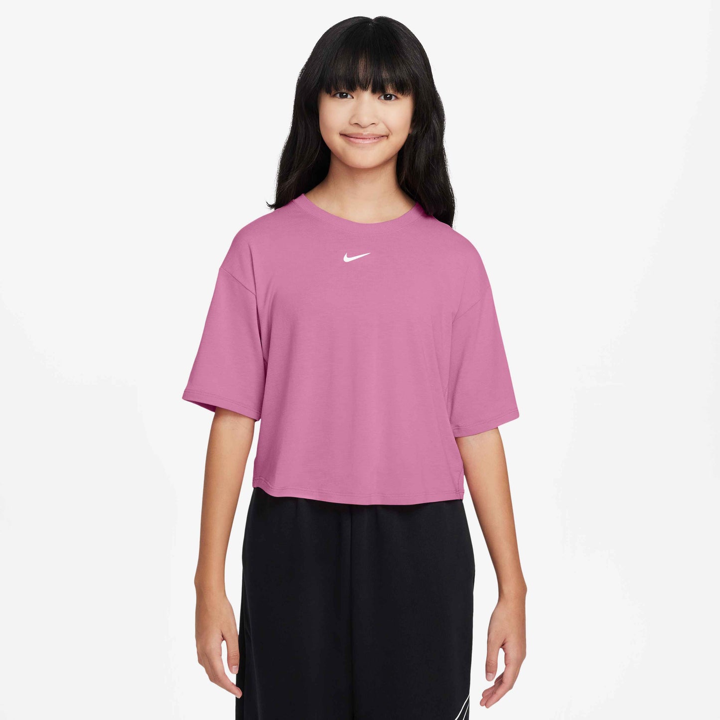 Nike Girl's Dri-FIT One Loose Short Sleeve Top - Magic Flamingo White - FZ5602-646