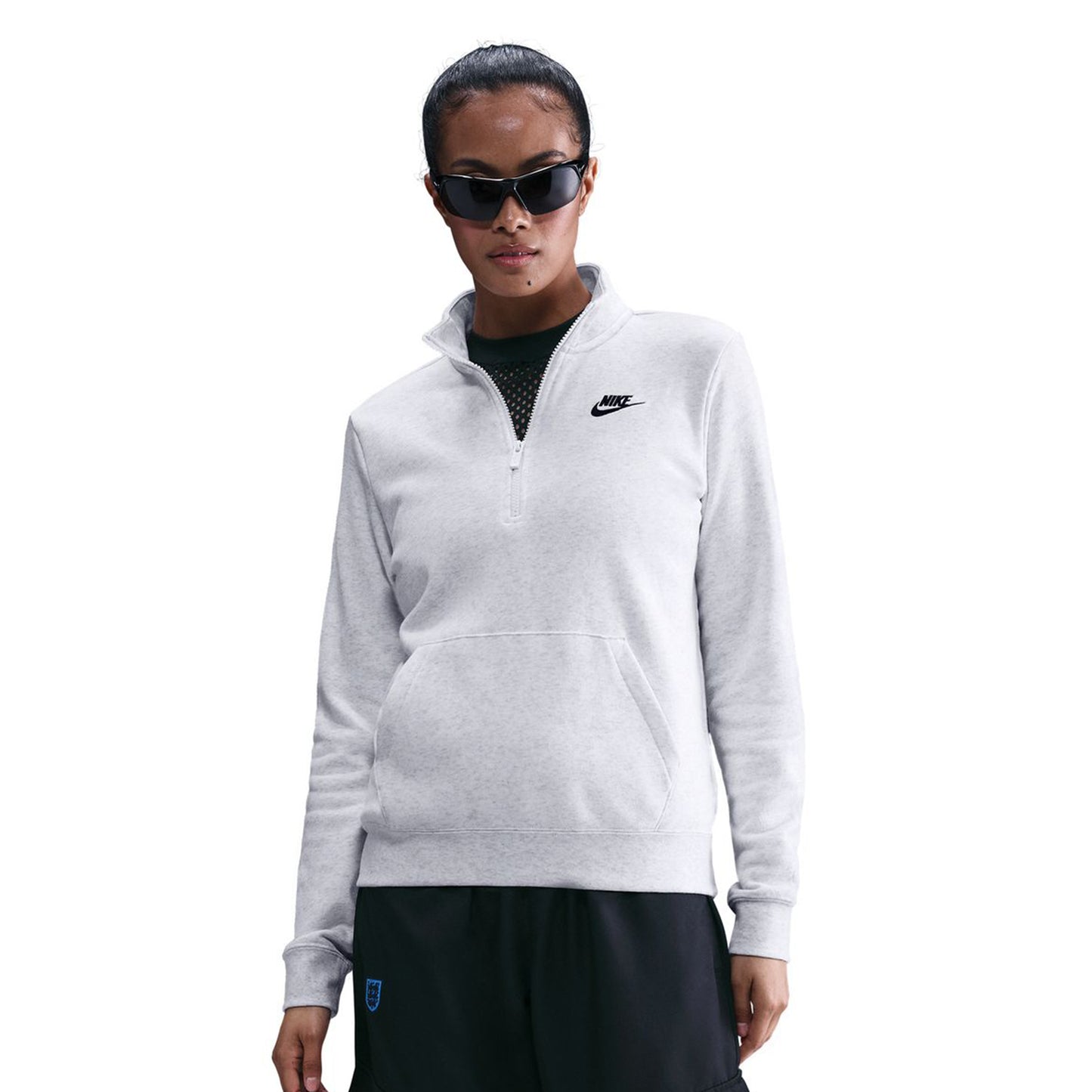 Nike Women's Sportswear Club Fleece Quater Zip - Birch Heather Black - DQ5838-051